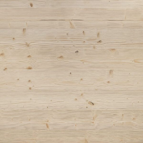 Gebürstete Holzoberfläche mit klarer, heller Maserung und feinen Jahresringen. Die dezente Struktur betont die natürliche Schönheit des Holzes – ideal für moderne, naturverbundene Innenräume mit ruhigem, zeitlosem Charakter.